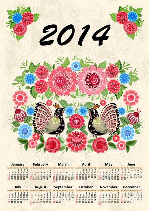 2014 year calendar vector set 08