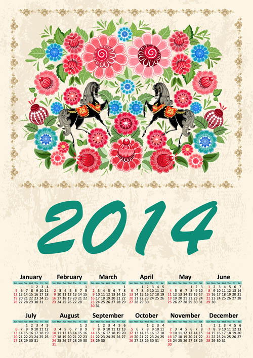 2014 year calendar vector set 09