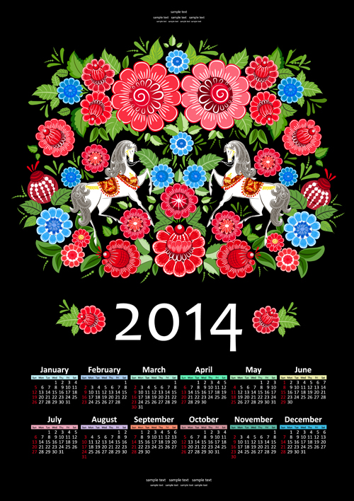 2014 year calendar vector set 10