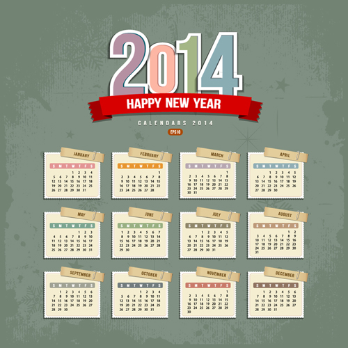 Calendar 2014 design vector 01