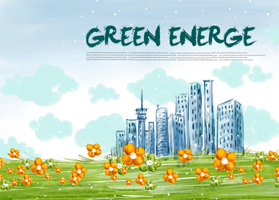 Hand drawn city and flower psd