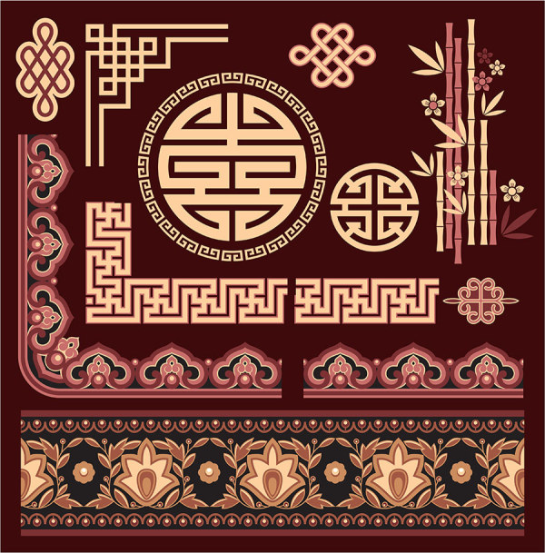 Chinese style floral decorative elements 02
