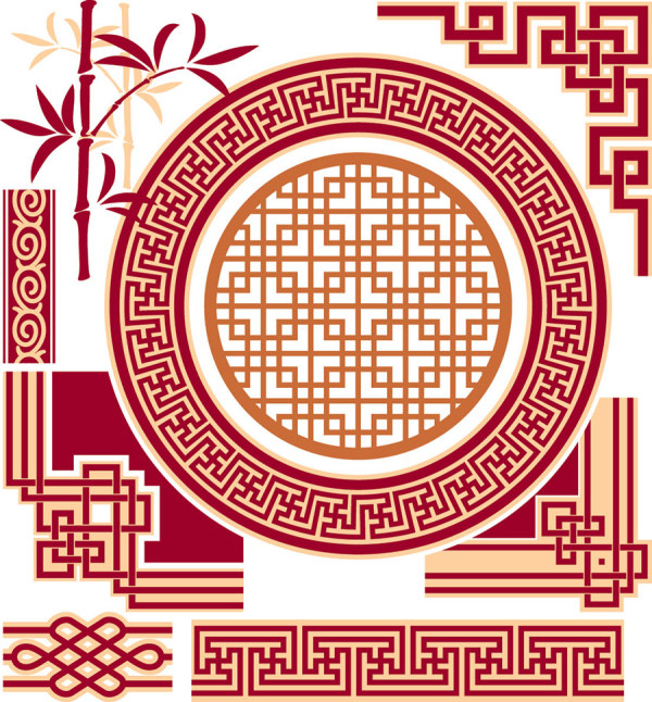Chinese style floral decorative elements 03