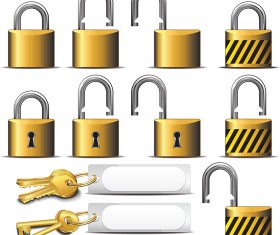 Different Golden Lock and Key vector
