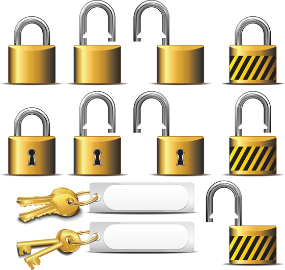 Different Golden Lock and Key vector