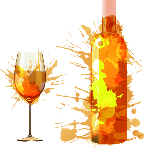 Wine Bottle with Splash Effect vector 04