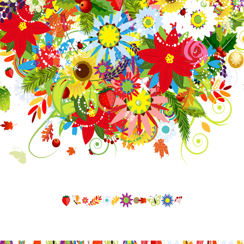 Colorful flowers design elements vector 05