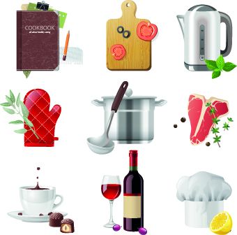 Different Food objects icons vector 01