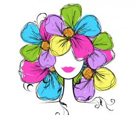 Hand drawn Girls with Flowers vector 03