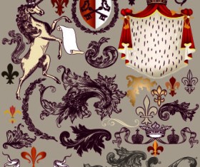 Vintage Heraldry design elements vector set 02