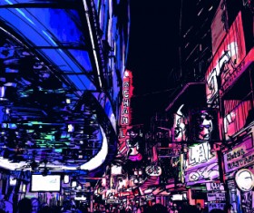 Draw Nightlife city design vector 02