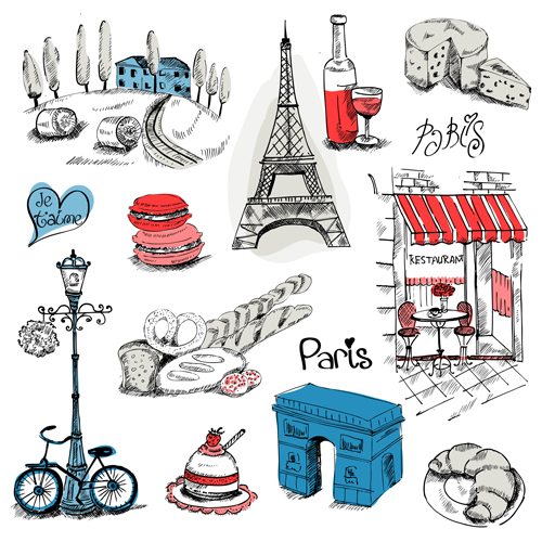 Paris symbols elements vector 04