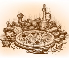 Vintage Pizza design vector 04