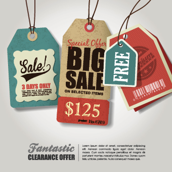 Sale tag poster retro style vector 03