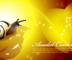 Snail with golden background vector 02