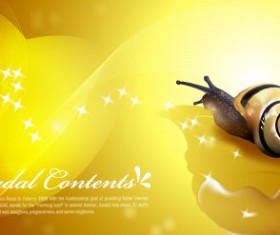 Snail with golden background vector 03