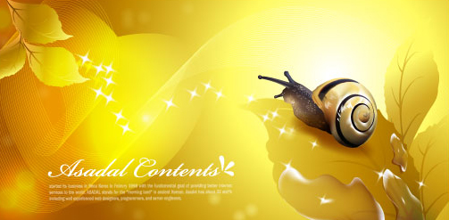 Snail with golden background vector 03