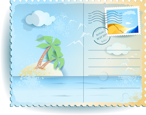 Summer elements postcards vector 01