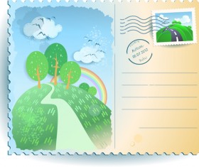 Summer elements postcards vector 02
