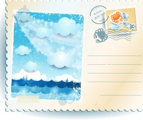 Summer elements postcards vector 03