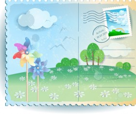 Summer elements postcards vector 04