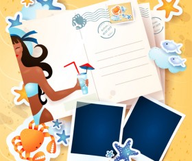 Summer elements postcards vector 05