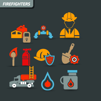 Vintage firefighters icons vector