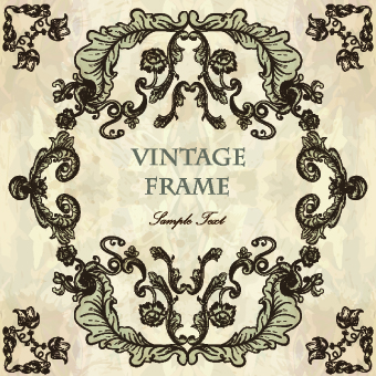Vintage frame with floral elements vector 03