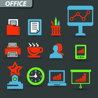 Vintage office icons vector