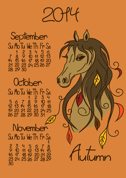 Calendar 2014 Horse Year vector 01