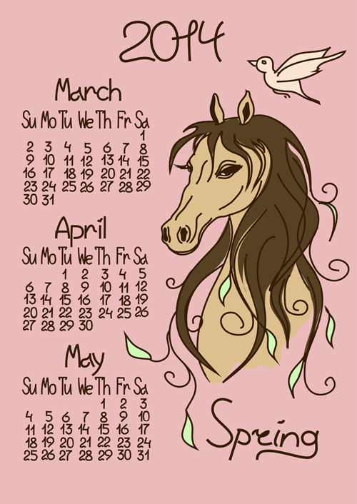 Calendar 2014 Horse Year vector 03