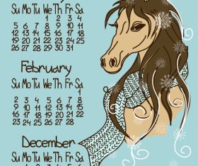 Calendar 2014 Horse Year vector 05