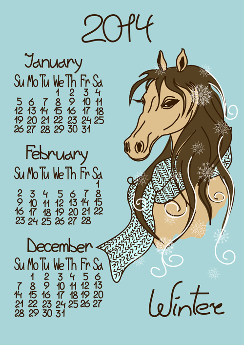 Calendar 2014 Horse Year vector 05