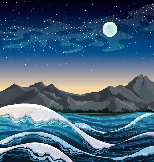 Charming night vector background 05