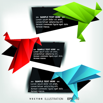 Origami bird and Text boxes vector 04