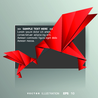 Origami bird and Text boxes vector 05