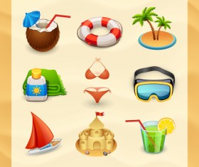 Summer travel elements icons vector 02