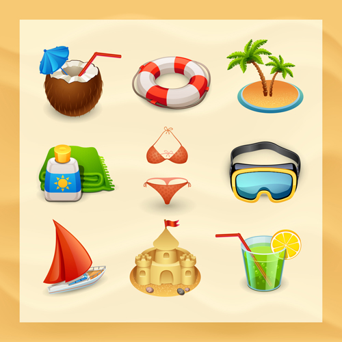 Summer travel elements icons vector 02