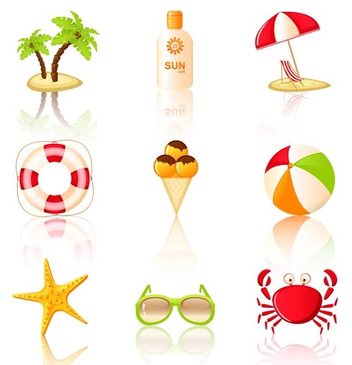Summer travel elements icons vector 03