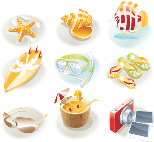 Summer travel elements icons vector 05