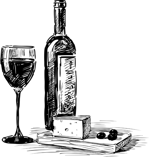 Drawing Wine Black style vector 01