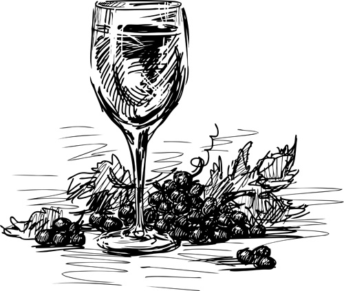 Drawing Wine Black style vector 02