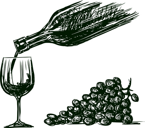 Drawing Wine Black style vector 03