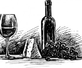 Drawing Wine Black style vector 04