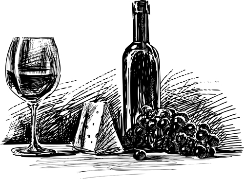 Drawing Wine Black style vector 04