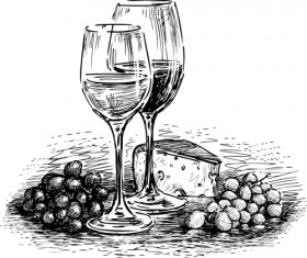 Drawing Wine Black style vector 05