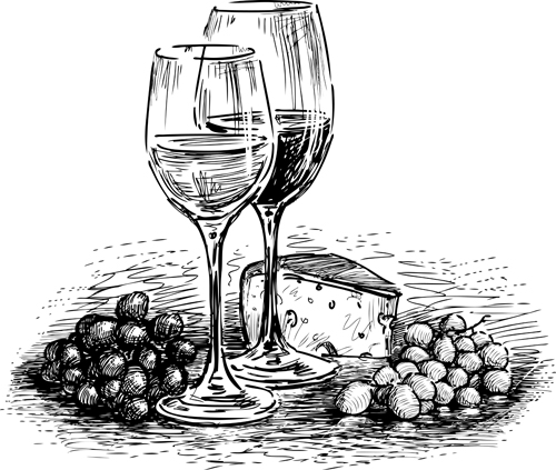 Sketch wine poured from a bottle into a glass Vector Image