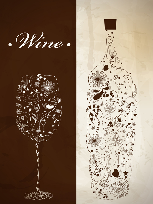 Floral Wine creative design vector 02