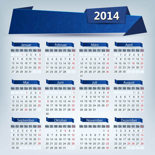 2014 Calendar grid vector design 01 free download