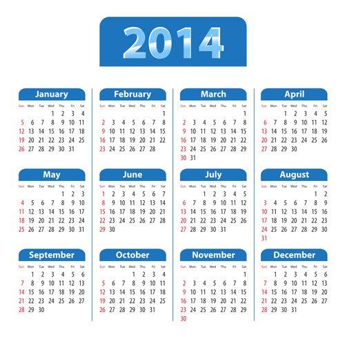 2014 Calendar grid vector design 02